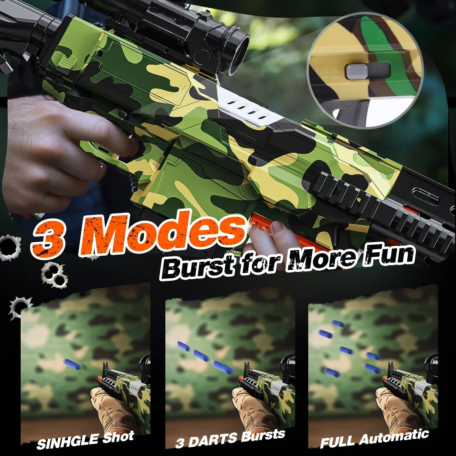 EagleStone Realistic Toy Gun for Kids，Automatic Gun Toy for Boys -3 Modes Toy Foam Blasters with Tactical Vest, Storage Mesh Bag,2 Clips,150 Darts, Electric Toys for Boys Age 8-12 Gifts Birthday
