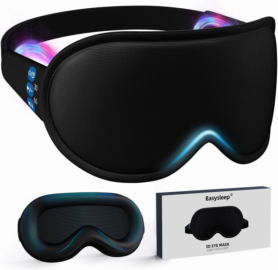 Easysleep 3D Sleep Mask Sleep Headphones White Noise Sleep Eye Mask with 31 Soothing Sounds 3 Timer Soft Adjustable Light Blocking Long Playtime Eye Cover for Sleeper Men Women Travel Gift
