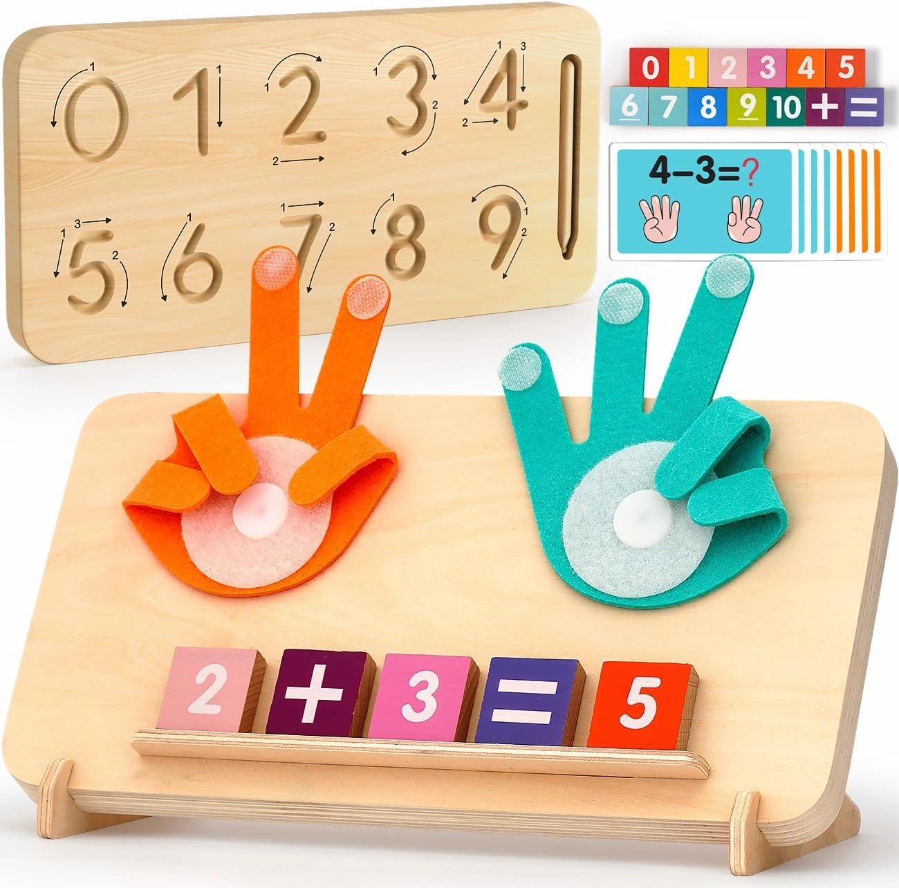 Educational Toys for 3-5 Year Old, Double-Sided Math Manipulatives Number Counting Blocks Writing Practice Board for Kids, Preschool Learning Montessori Toys for Toddlers 2-4 Years
