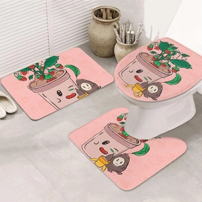 ekcos Soft and Comfortable Flannel Bathroom Non Slip Rugs,Super Absorbent Anti-Skid Carpet 3 Pieces/Set Sunflower Seeds and Strawberries