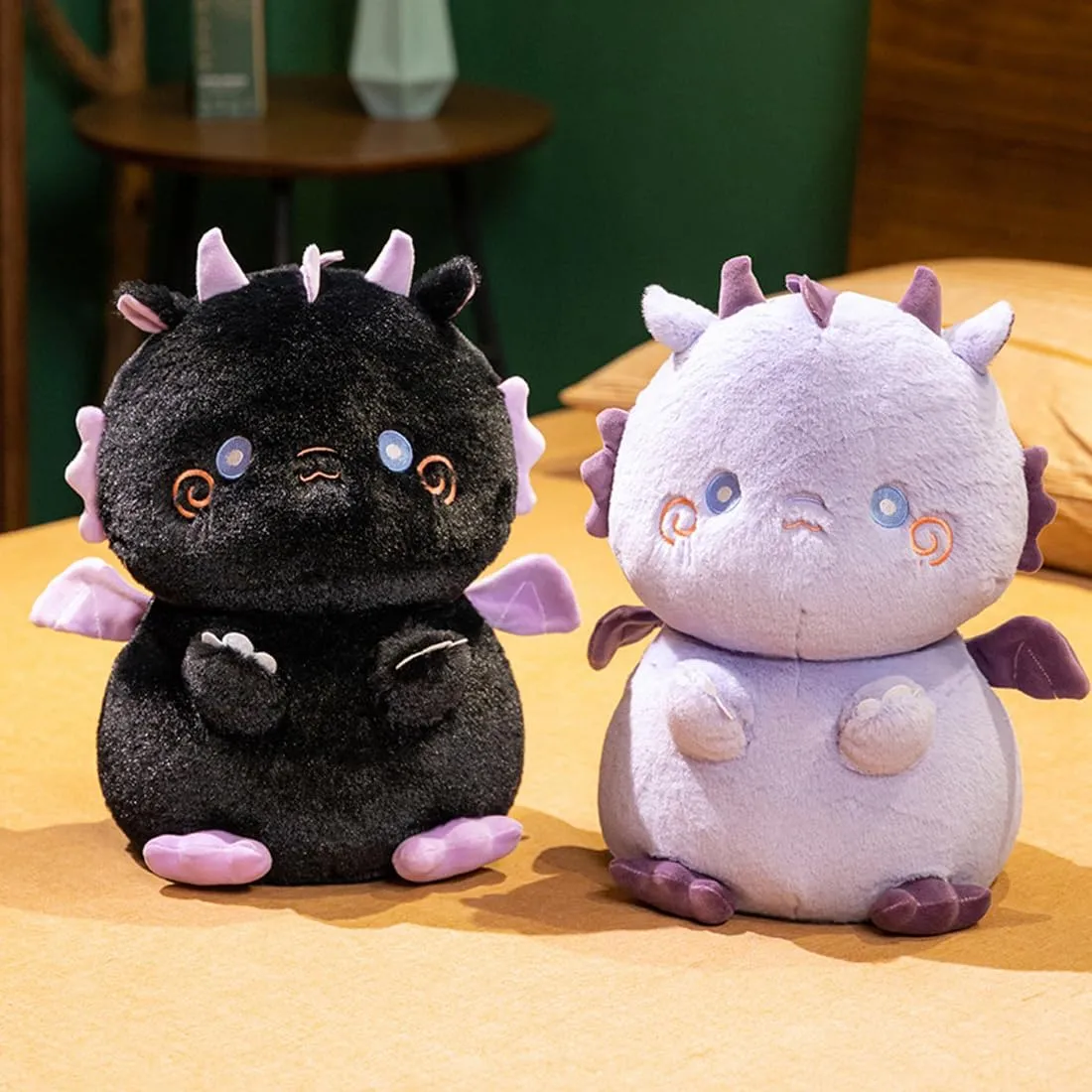 ELAINREN Crazy Black Dinosaur Plush Toy Fricking Cute Dragon Stuffed Animals Ultra-Furry Dino Plushie Gifts for Dinosaur Party/13.7''
