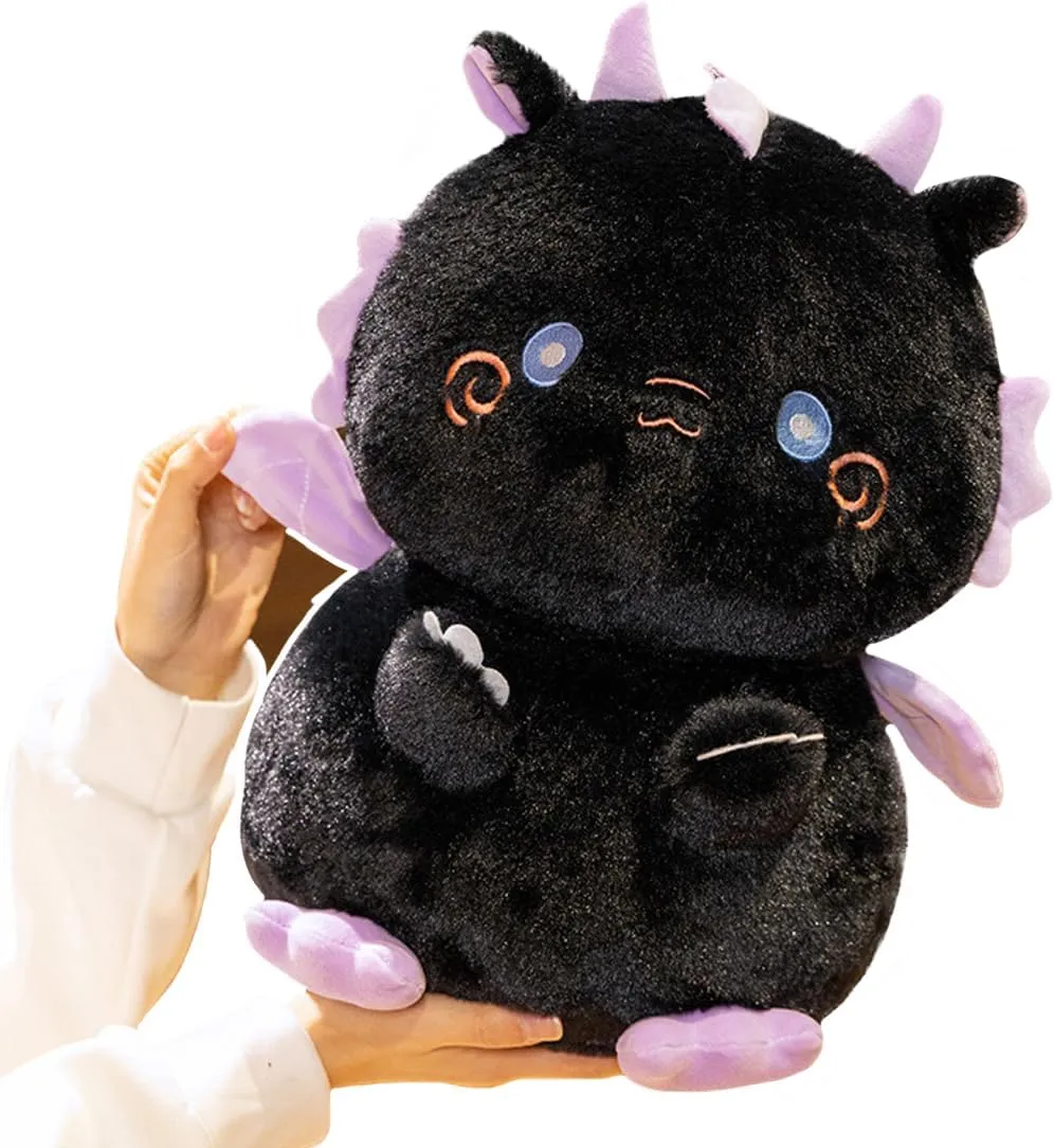 ELAINREN Crazy Black Dinosaur Plush Toy Fricking Cute Dragon Stuffed Animals Ultra-Furry Dino Plushie Gifts for Dinosaur Party/13.7''