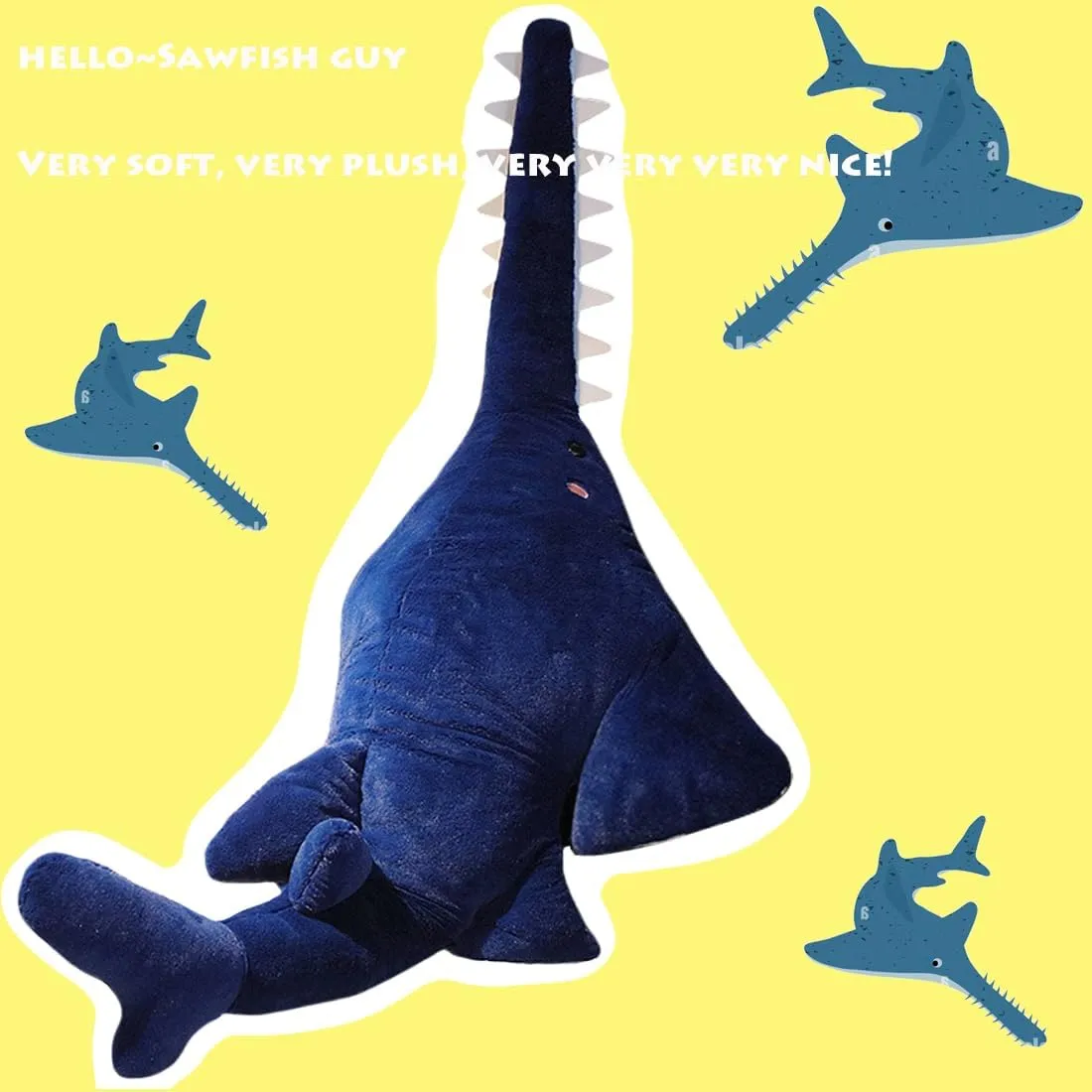 ELAINREN Super Soft Sawfish Plush Pillow Lifelike Blue Saw Fish Stuffed Ocean Toy Cuddle Shark Whale Plushie Big Cushion/37.4''