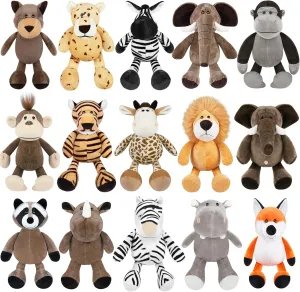 Elcoho 15 Pieces Safari Stuffed Animals Plush Toy 9.8 Inch Jungle Animals Stuffed Toys Cute Zoo Stuffed Animals Plushies Toys for Animal Themed Party Birthday Gifts Class Award