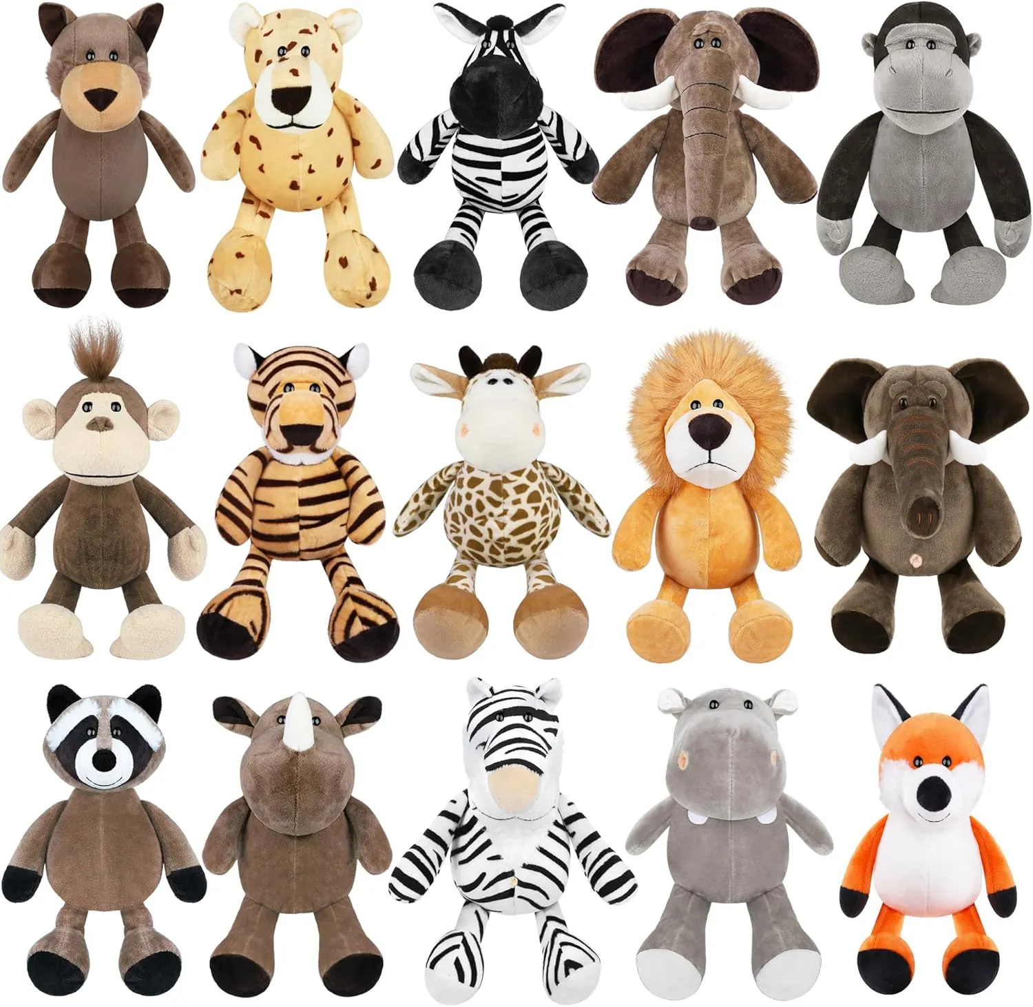 Elcoho 15 Pieces Safari Stuffed Animals Plush Toy 9.8 Inch Jungle Animals Stuffed Toys Cute Zoo Stuffed Animals Plushies Toys for Animal Themed Party Birthday Gifts Class Award