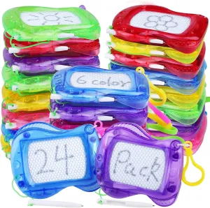Elcoho 24 Pieces Mini Magnetic Drawing Board Magnetic Doodle Board with Pen Keychains Erasable Sketch and Painting Pad for Birthday Party Favor Classroom Supply