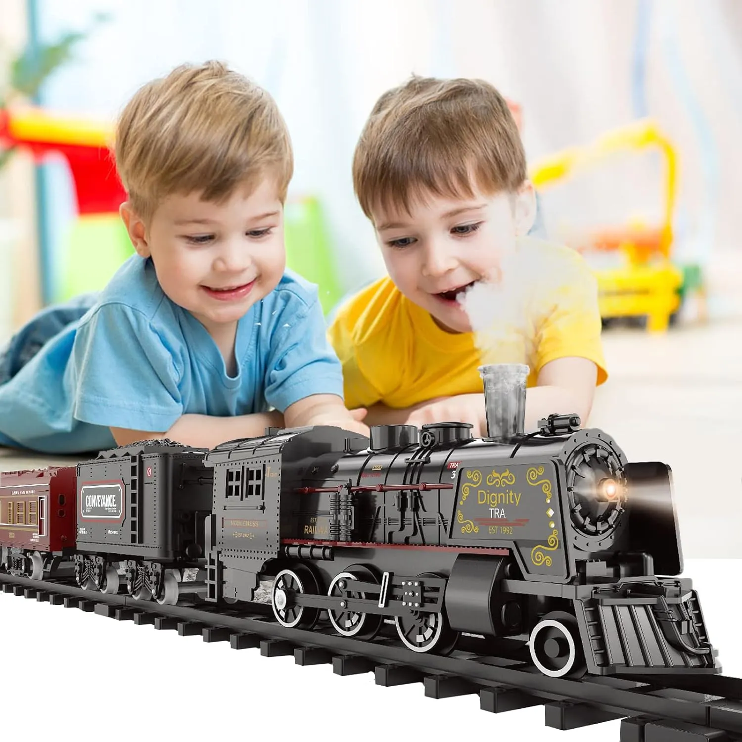 Electric Train Sets for Boys Girls Metal Alloy Christmas Trains Toys Steam Locomotive, Passenger Carriages, Tracks, Light & Sounds Rechargeable Birthday Gifts for Kids 3 4 5 6 7 8   Years Old Red …
