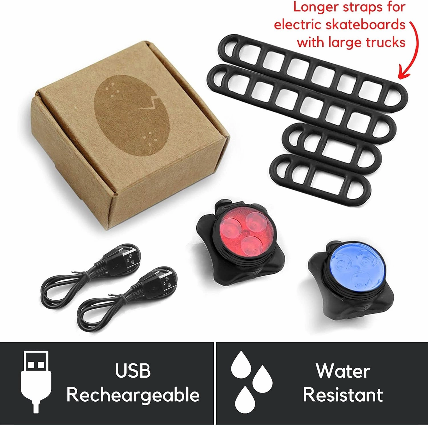 Electric Skateboard Lights for Night Riding. LED Skateboard Light Kit. Longboard Lights USB Rechargeable. Skate Board Headlight Front and Back. Ideal Electric Skateboards Accessories