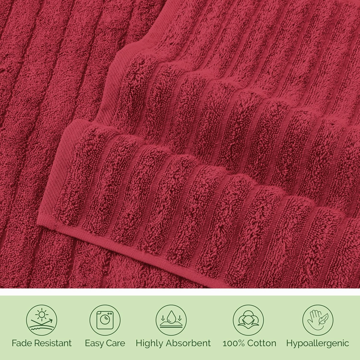 Elegant Comfort 100% Turkish Cotton Corduroy Ribbed Luxury Bath Towels 6-Piece Set, Premium Feel - Quick Dry, Highly Absorbent, Contains 2 Bath Towels, 2 Hand Towels, and 2 Washcloths, Burgundy