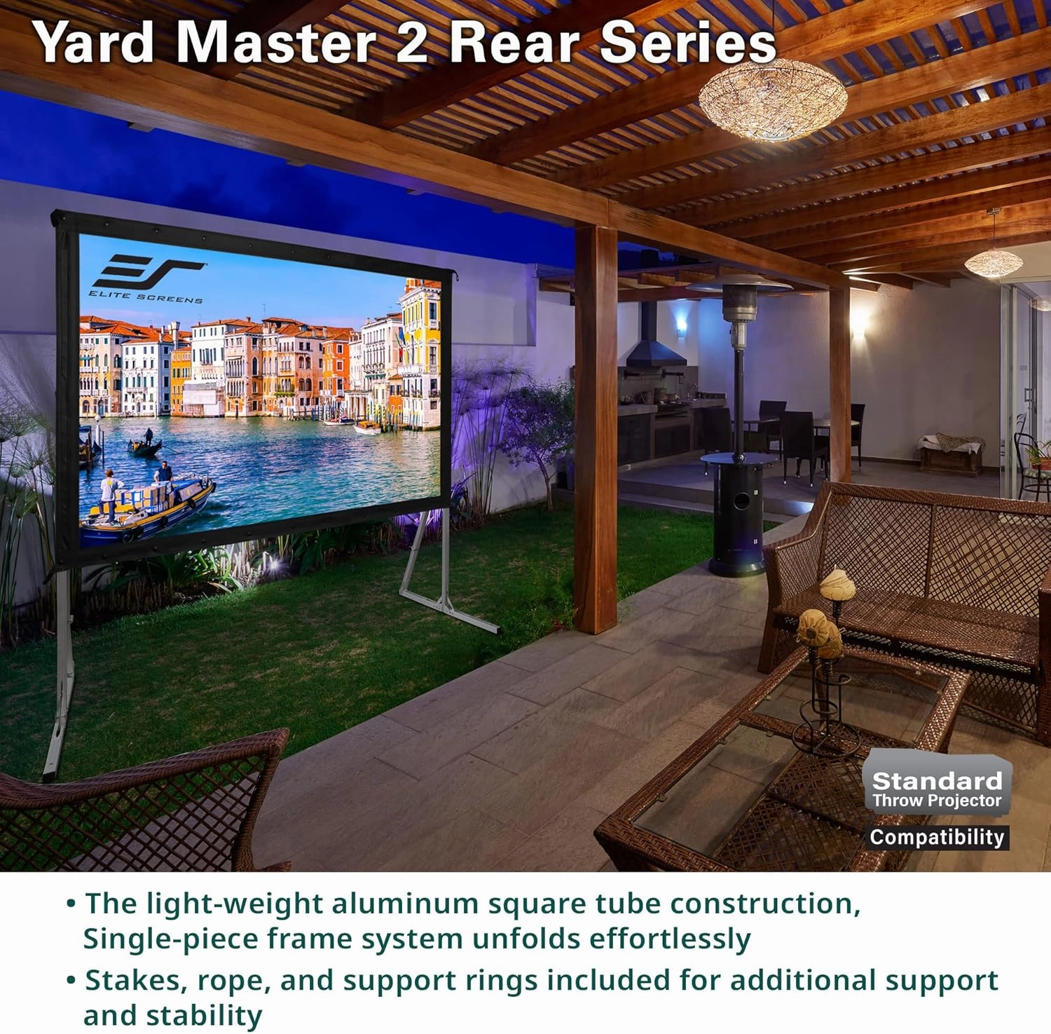 Elite Screens Yard Master 2, 135-inch Outdoor Portable Fast Folding Projector Screen w/ Stand 16:9, 8K 4K Ultra HD 3D Movie Theater Cinema REAR Projection (OMS135HR3) US Based Company 2-YEAR WARRANTY
