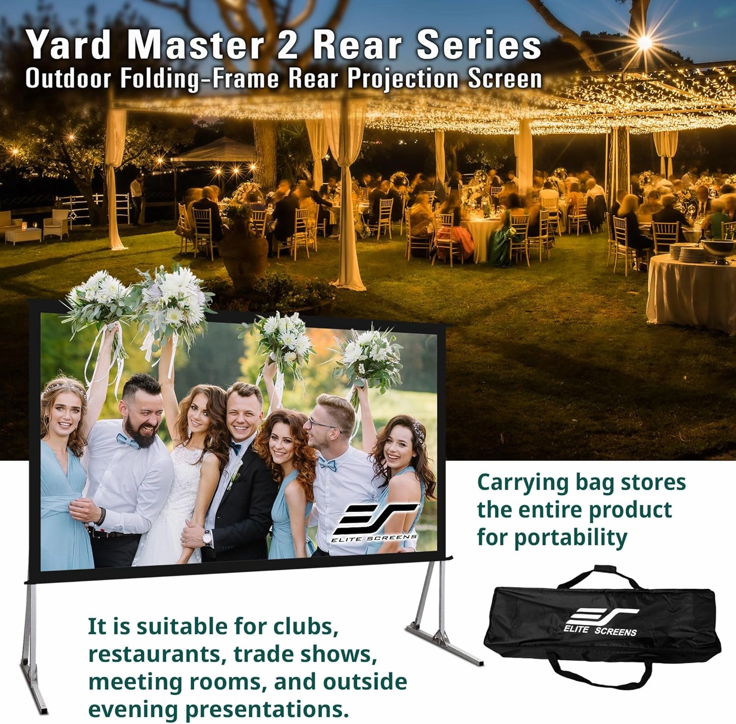 Elite Screens Yard Master 2, 135-inch Outdoor Portable Fast Folding Projector Screen w/ Stand 16:9, 8K 4K Ultra HD 3D Movie Theater Cinema REAR Projection (OMS135HR3) US Based Company 2-YEAR WARRANTY