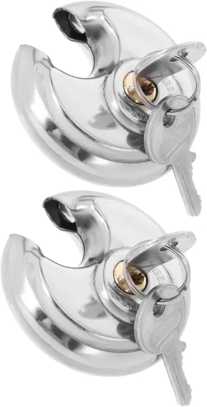 ERINGOGO 2pcs Heavy Duty Stainless Steel Disc Padlocks with Key Weatherproof Shackle Locks for Outdoor Storage Trailers Sheds and Lockers Compact and Secure for Valuables