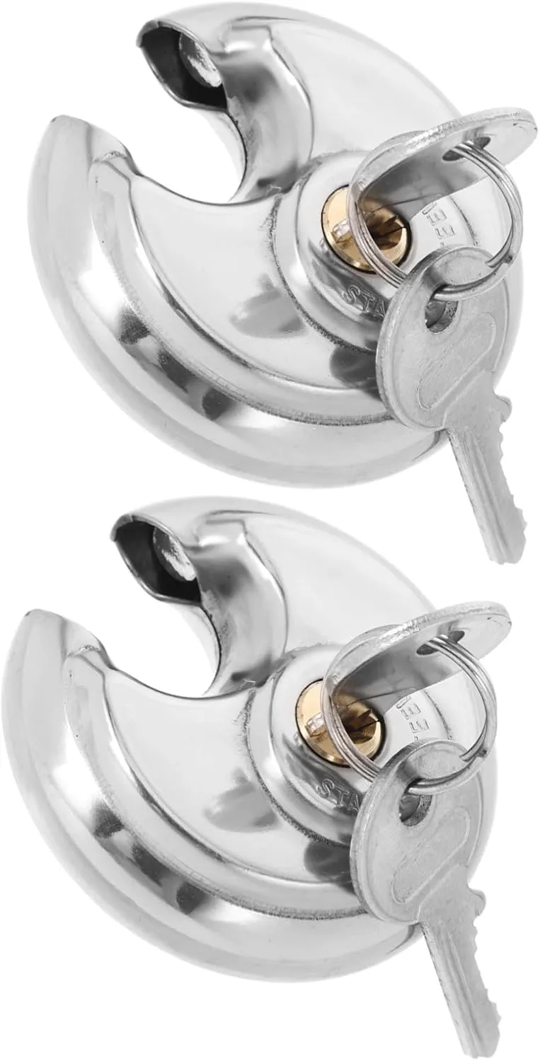 ERINGOGO 2pcs Heavy Duty Stainless Steel Disc Padlocks with Key Weatherproof Shackle Locks for Outdoor Storage Trailers Sheds and Lockers Compact and Secure for Valuables