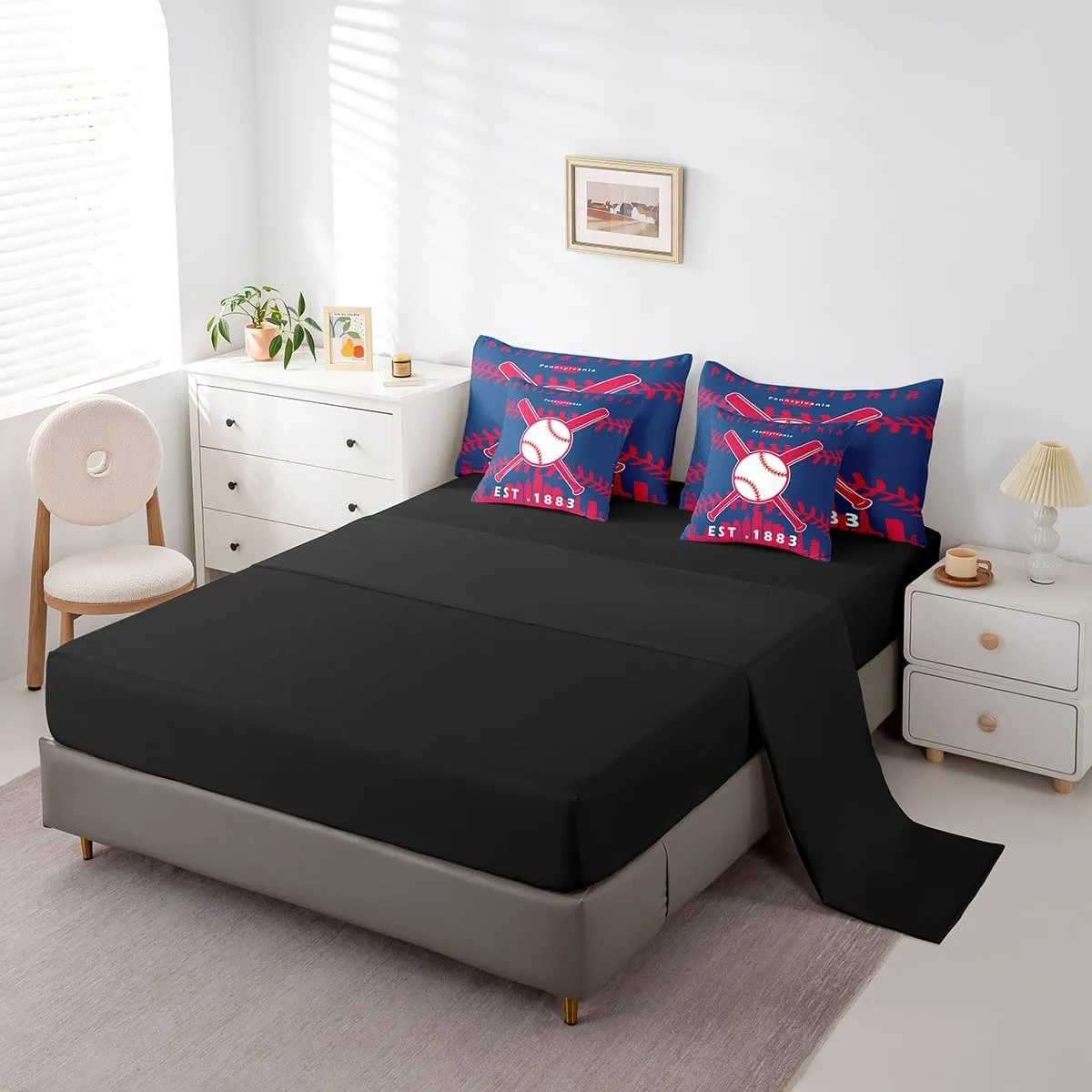 Erosebridal 7 Pcs Comforter Set Twin Size,Sports Bed in a Bag with Flat Sheet and Fitted Sheet for Kids and Adults,Baseball Bedding Set with Pillowcases and Cushion Cases(Philadelphia)