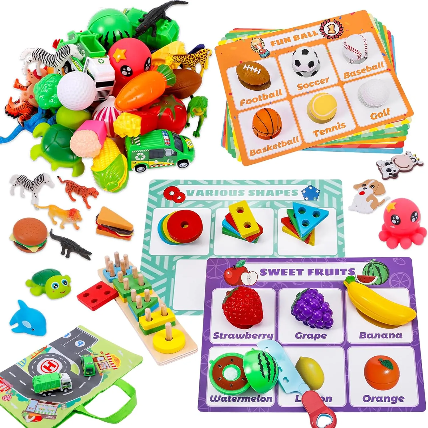 Esjay Sorting Toys for Toddlers, Montessori Toys Preschool Learning Activities, Fine Motor Skills Educational Sensory Games with Multiple Theme Play Set, Gifts for Kids Boys and Girls