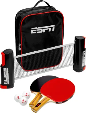 ESPN Ping Pong Set Includes 3 Ping Pong Balls, 2 Paddles, Portable Ping Pong Net and Travel Case, Table Tennis Ideal for Kids Games, Family Games, and Game Night