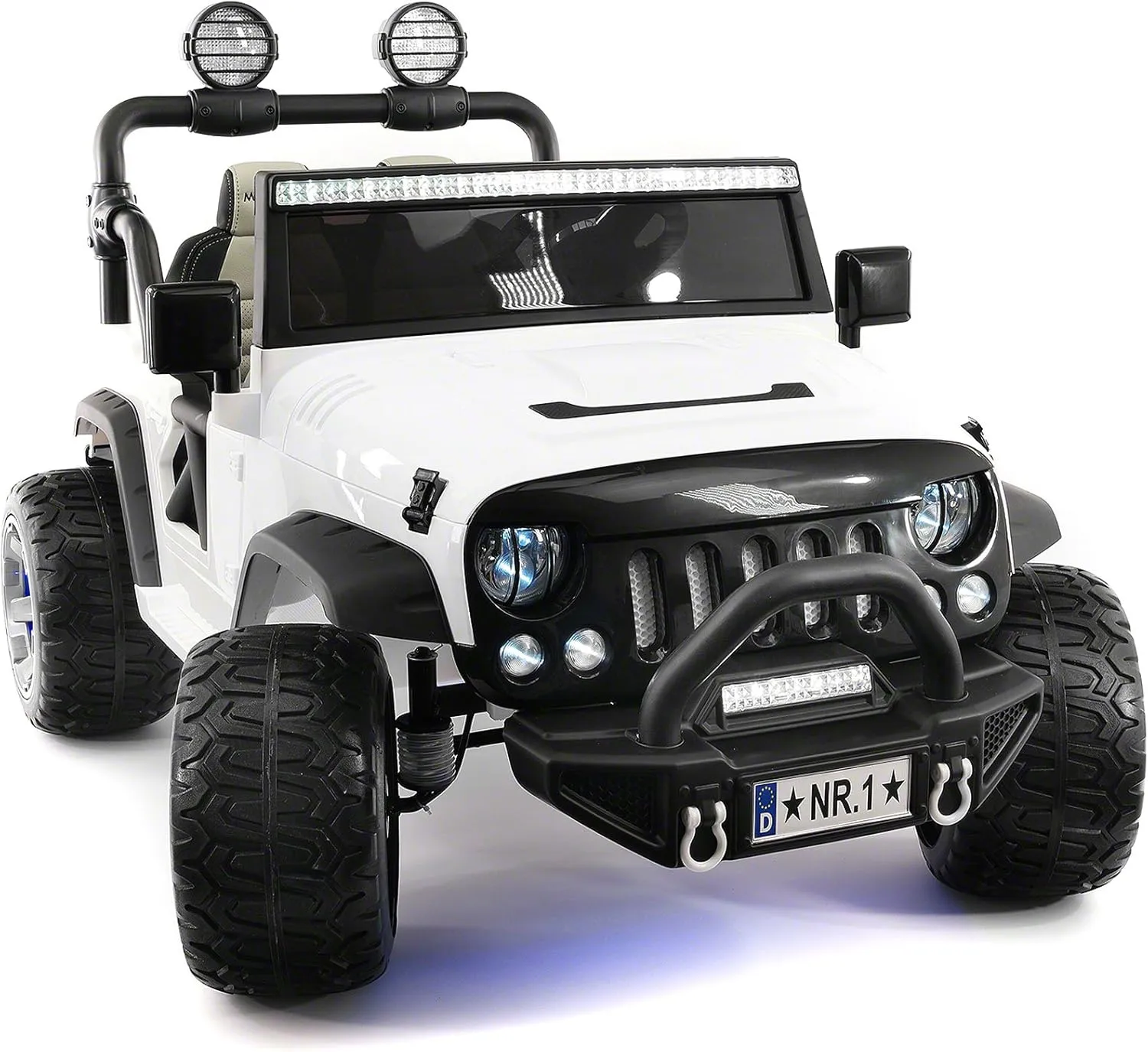 Explorer 2 (Two) Seater 24V Power Kids Ride-On Car Truck with R/C Parental Remote   EVA Rubber LED Wheels   Leather Seat   MP3 Music Player Bluetooth FM Radio   LED Lights (White)