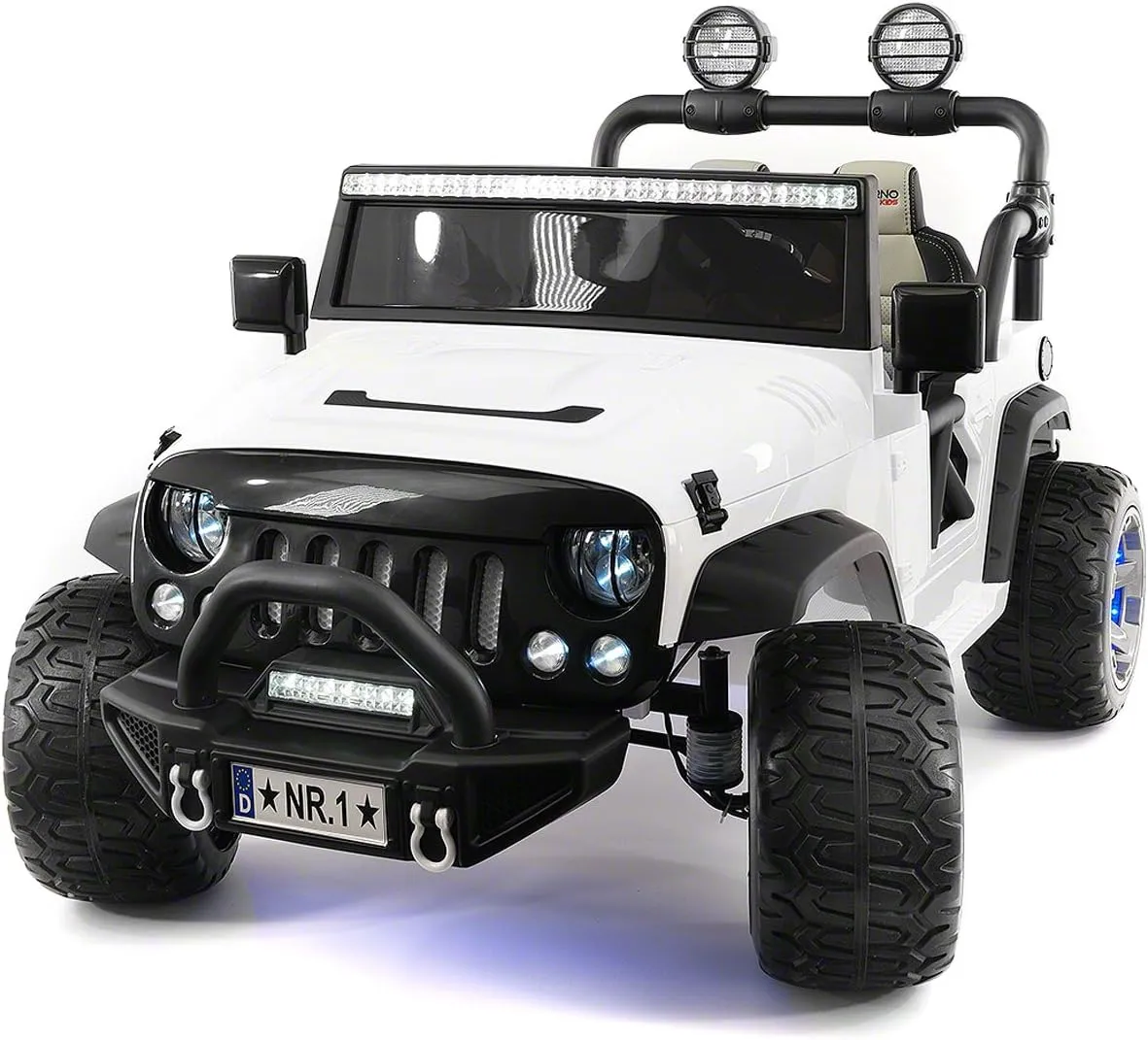 Explorer 2 (Two) Seater 24V Power Kids Ride-On Car Truck with R/C Parental Remote   EVA Rubber LED Wheels   Leather Seat   MP3 Music Player Bluetooth FM Radio   LED Lights (White)