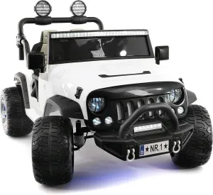 Explorer 2 (Two) Seater 24V Power Kids Ride-On Car Truck with R/C Parental Remote   EVA Rubber LED Wheels   Leather Seat   MP3 Music Player Bluetooth FM Radio   LED Lights (White)