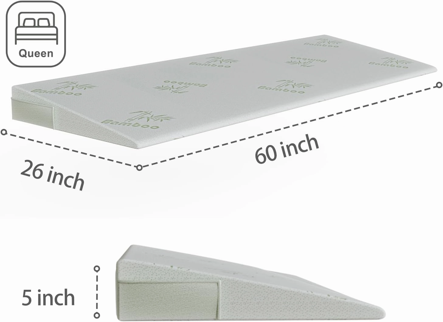 Extra Wide Wedge Pillow for Acid Reflux Relief,Mattress Wedge,Inclined Mattress Elevator,Bed Wedge Pillow for Sleeping,Gerd Snoring,Post Surgery (5 inch Height, Queen)