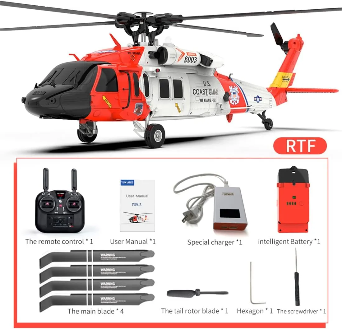 F09-S RC Helicopter for Adults, Remote Control Flying Helicopter, 1/47 Scale 2.4G 6CH RC Electric Airplane, RTF Easy to Beginners