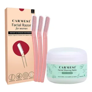Face Shaving Combo | 3 Reusable Face Razors & 1 Pre-Shave Facial Shaving Balm | Instant & Painless Hair Removal | No Cuts or Razor Burns | Smooth & Glowing Skin