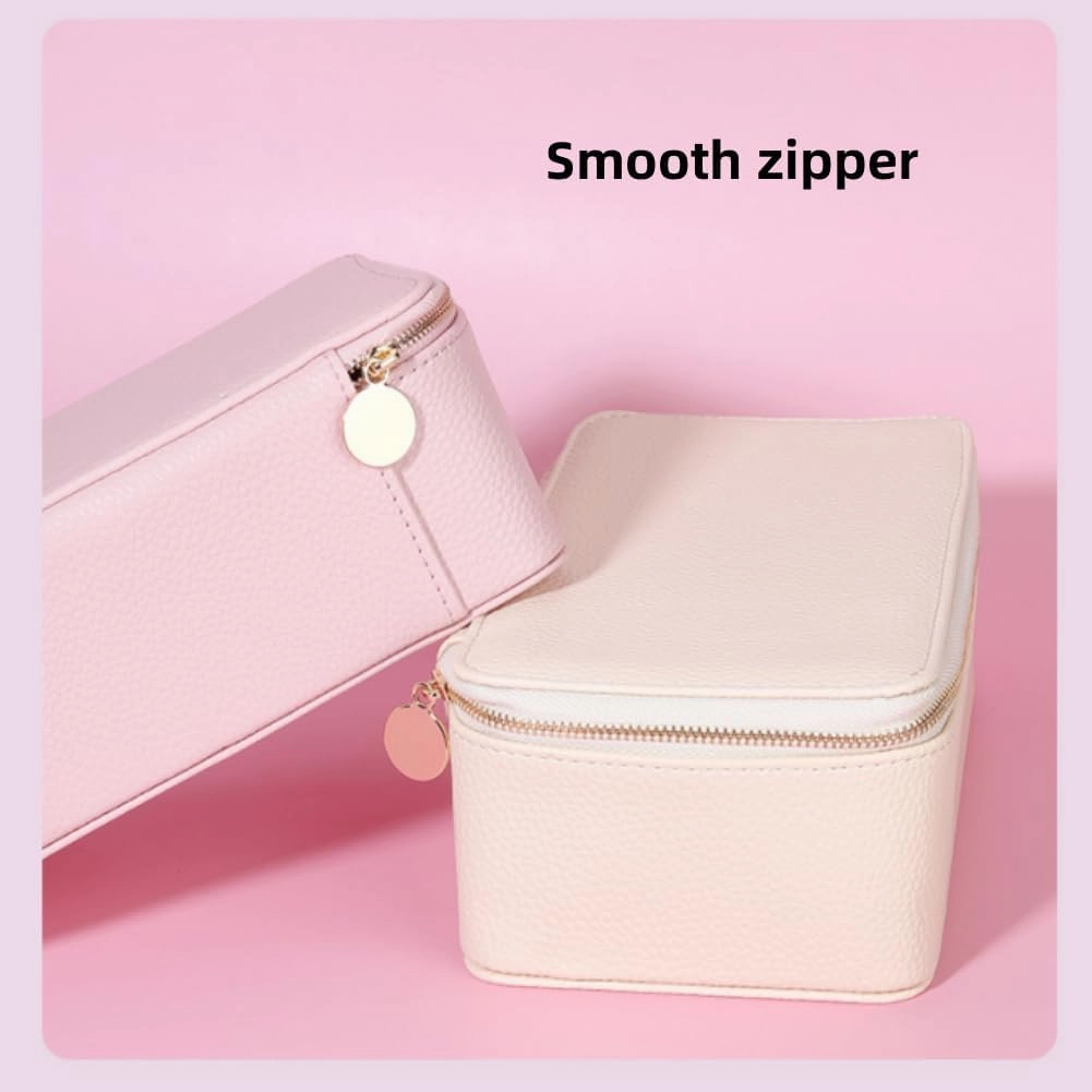 Familiarn Travel Jewelry Box with Small Pouches, PortablePU Leather Jewelry Organizer Box,with 12-piece set in Separate Bags, for Rings, Earrings, Necklaces (Beige)