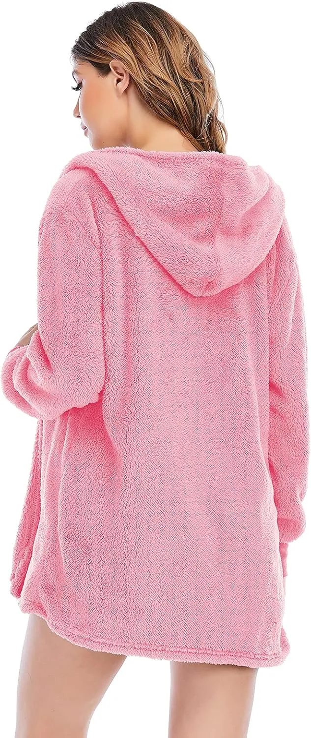 Famnbro Women's Sexy Fuzzy 3 Piece Outfits Fleece Warm Hooded Cardigan Crop Top Shorts Set Pajamas Loungewear