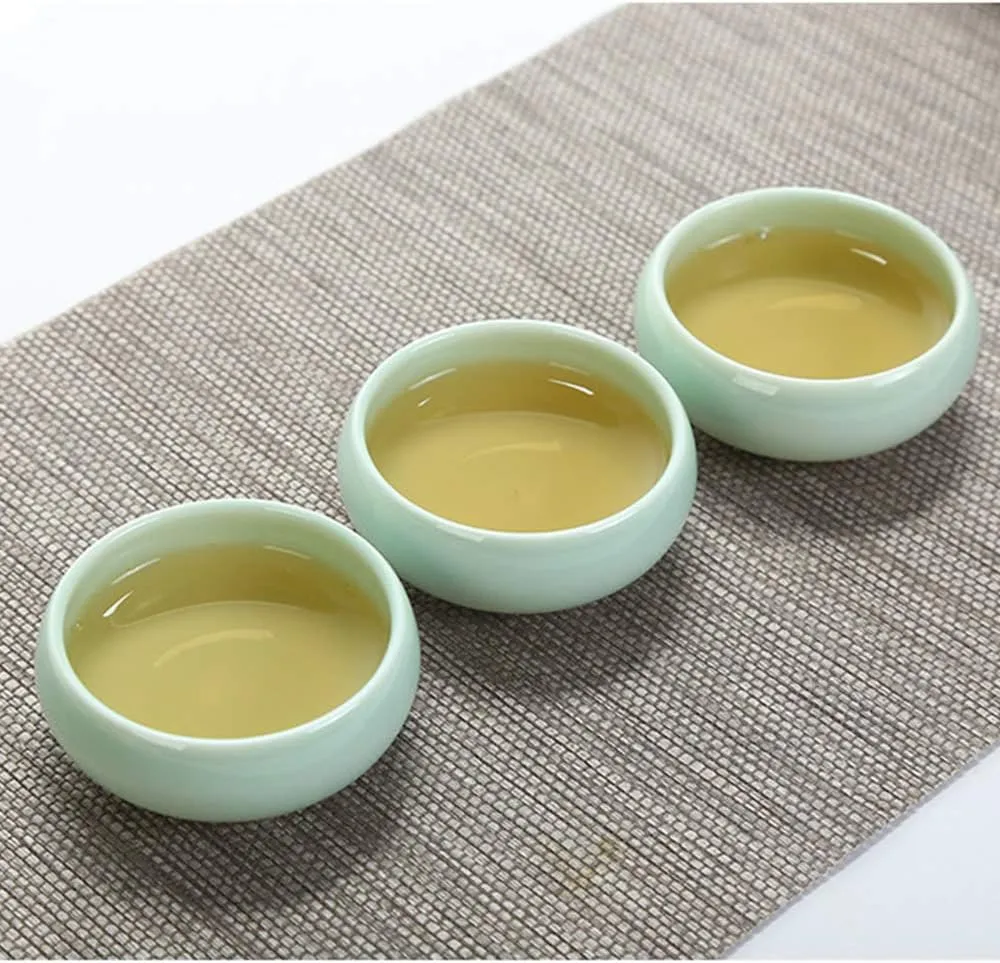 fanquare Portable Travel Tea Set, Handmade Kungfu Teapot, Porcelain Teacups, Bamboo Tea Tray with Travel Bag, Green