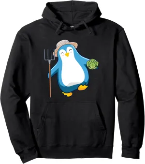Farmer Farm Rake Gardening Plants Penguins Flippers Penguin Pullover Hoodie