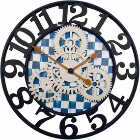 Farmhouse Battery Operated Wall Clock, Round Wall Decorative Clock for Living Room Or Kitchen(Royal Check,Small)