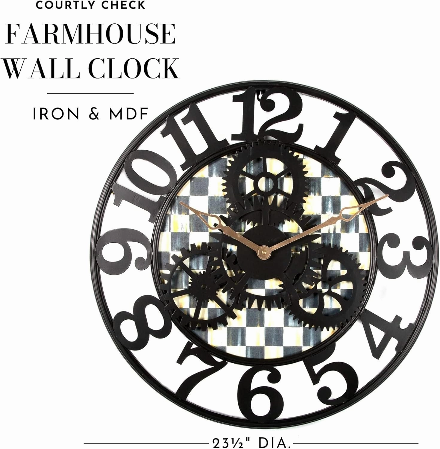 Farmhouse Battery Operated Wall Clock, Round Wall Decorative Clock for Living Room Or Kitchen(Royal Check,Small)