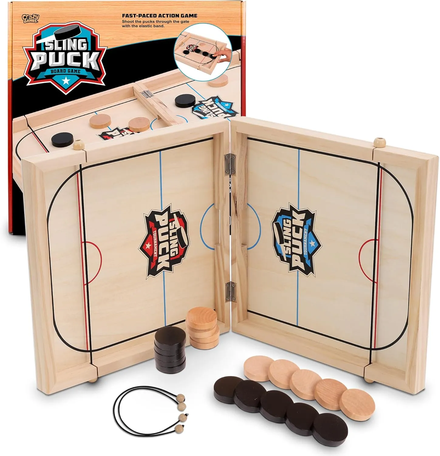 Fast Sling Puck Table Board Game I Wooden Family Indoor Two Player, Table Games for Family - Top Hockey for Adults & Kids, Competitive Parties for Fun