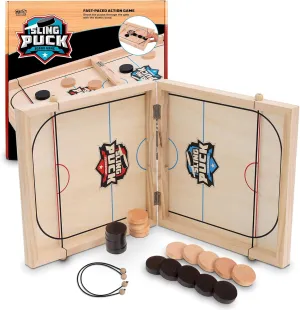 Fast Sling Puck Table Board Game I Wooden Family Indoor Two Player, Table Games for Family - Top Hockey for Adults & Kids, Competitive Parties for Fun