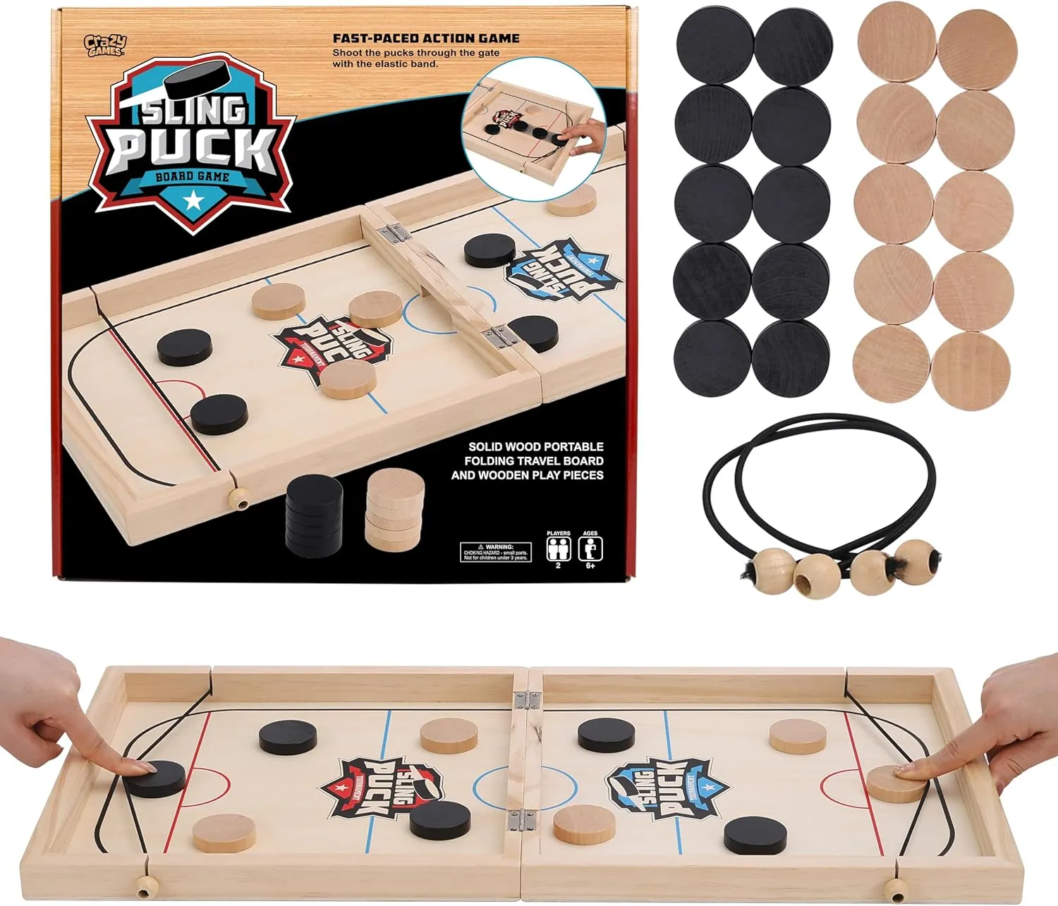 Fast Sling Puck Table Board Game I Wooden Family Indoor Two Player, Table Games for Family - Top Hockey for Adults & Kids, Competitive Parties for Fun