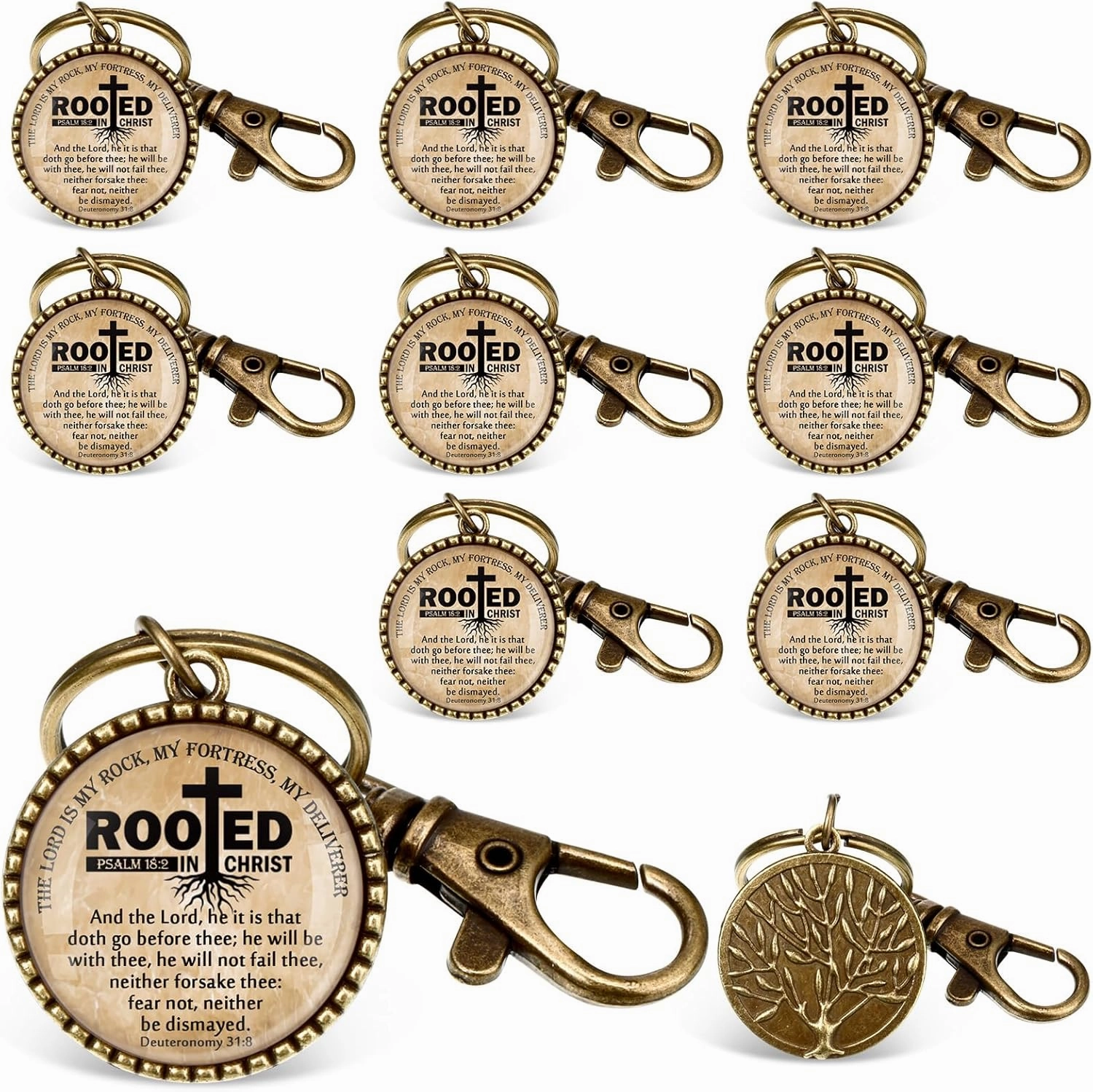 Father's Day Gift Keychain Bulk Christian Bible Verse Keychain Rooted Tree Religious Gift for Dad Church