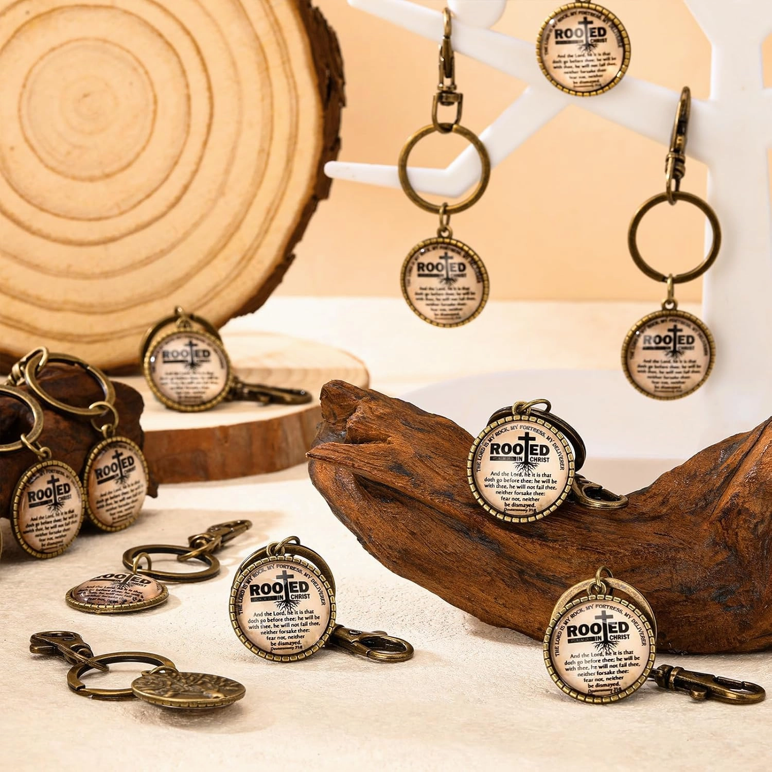 Father's Day Gift Keychain Bulk Christian Bible Verse Keychain Rooted Tree Religious Gift for Dad Church