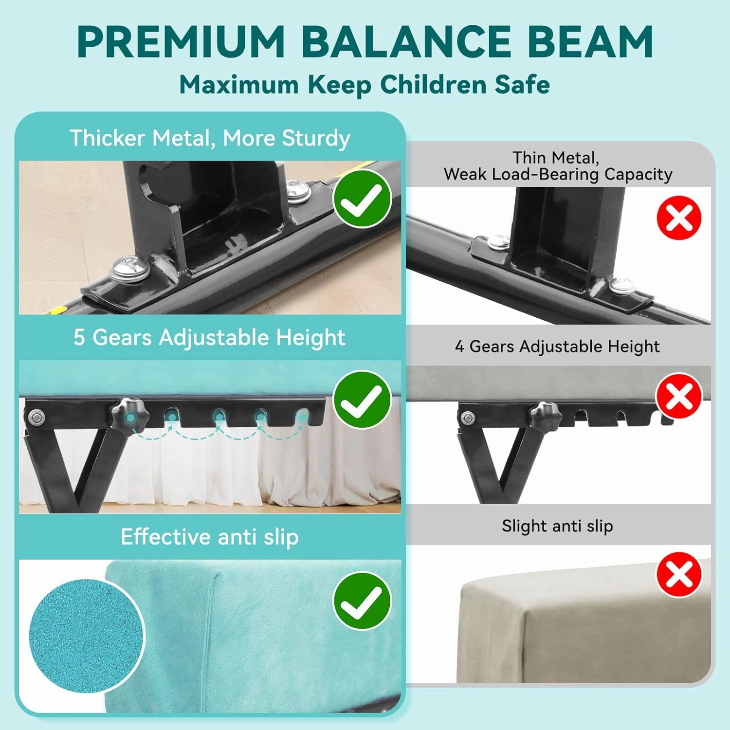 FBSPORT 8ft Adjustable Balance Beam: High and Low Floor Beam Gymnastics Equipment for Kids/Adults,Gymnastics Beam for Training,Practice, Physical Therapy and Professional Home Training with Legs
