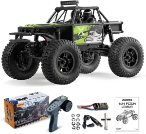 FCX24 FMS RC Crawler 1/24 Lemur FCX24 4 Wheel Drive RC Rock Buggy, Hobby Grade RC Car Model Off Road Vehicle RTR for Adults (Green)