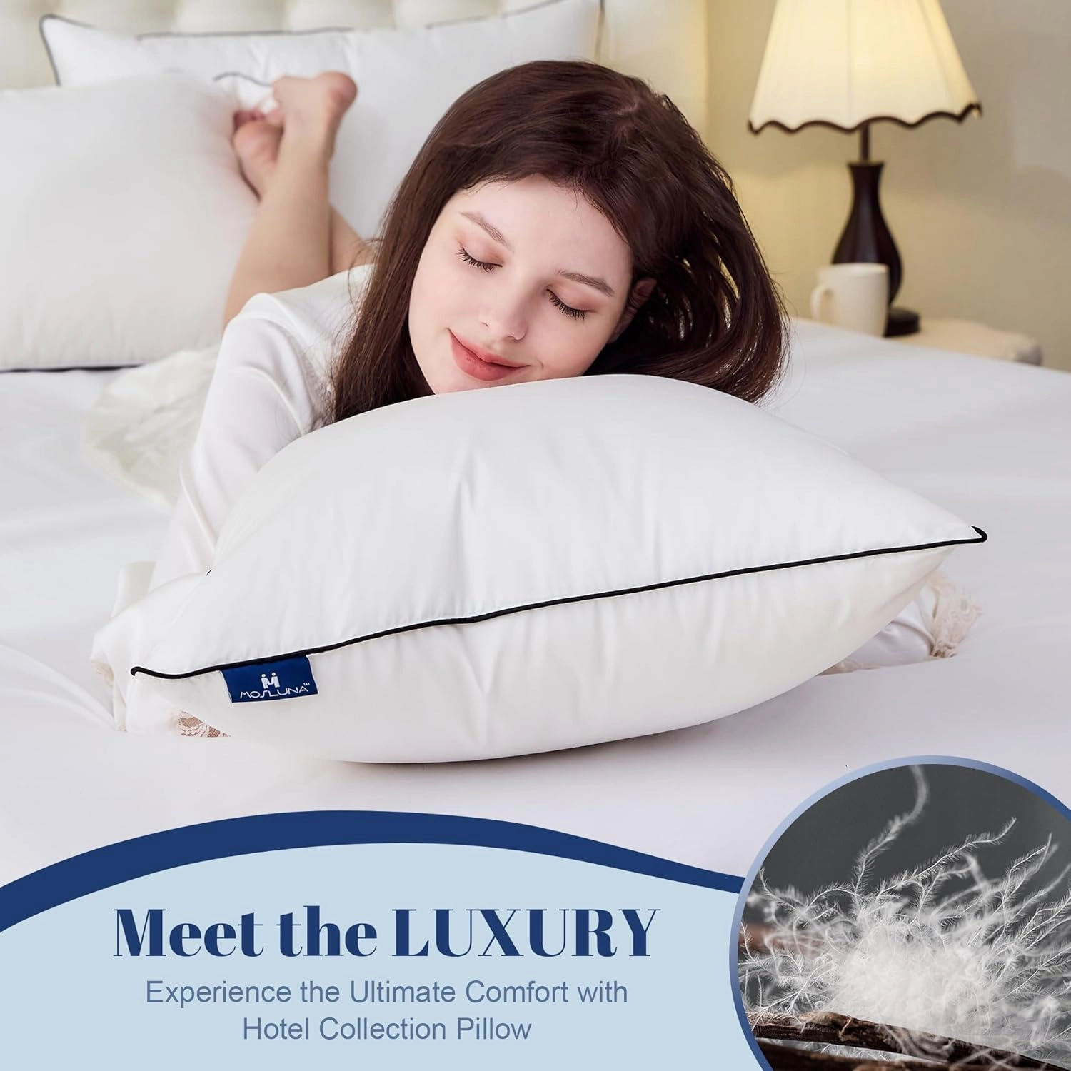 Feather Down Pillows Queen Size Set of 2, Luxury Hotel Collection Bed Pillow 2 Pack, Airyfil™ Powered Fillings & Feathers Pillow，Fluffy Plush for Side Sleepers, Medium Firm, 20x30 in.