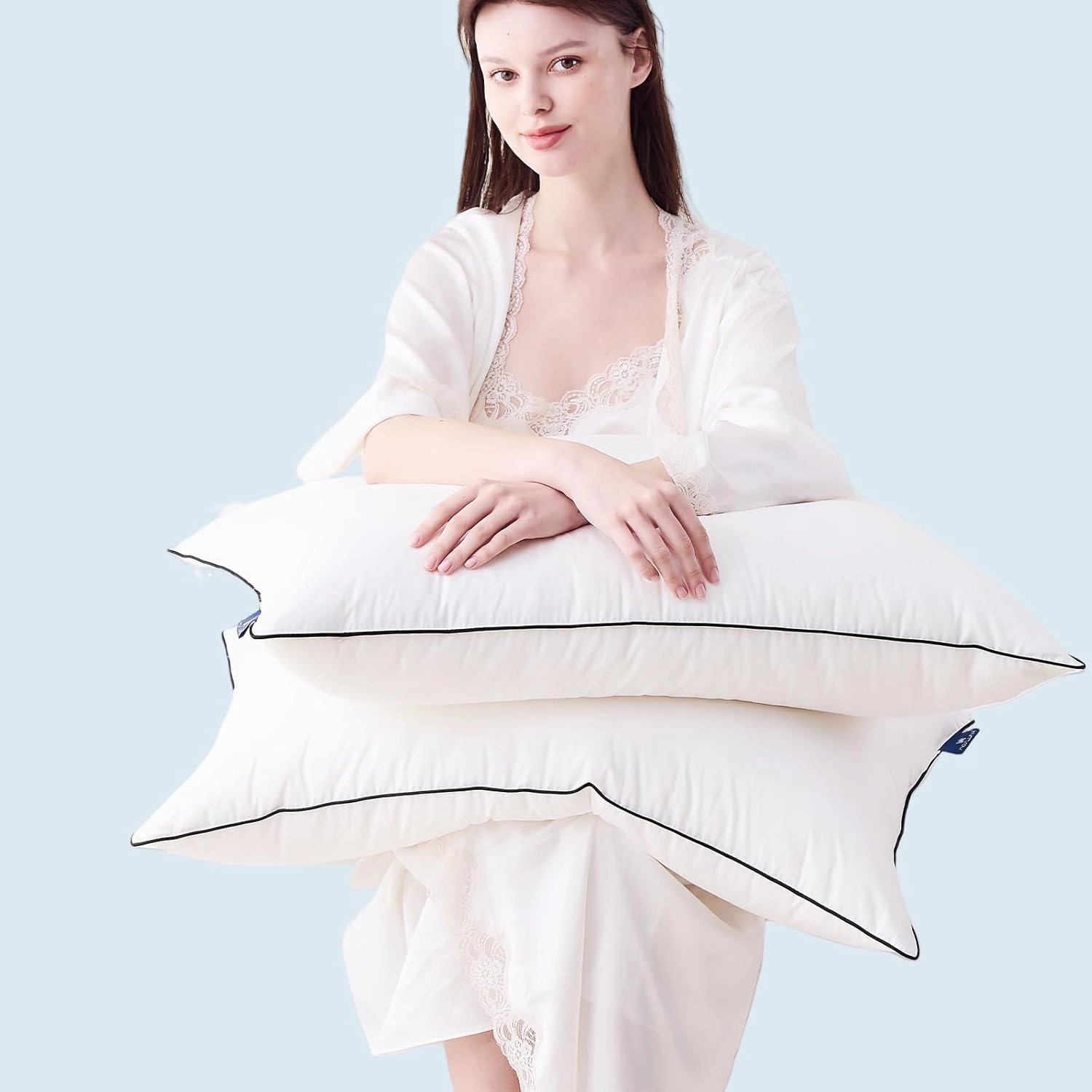 Feather Down Pillows Queen Size Set of 2, Luxury Hotel Collection Bed Pillow 2 Pack, Airyfil™ Powered Fillings & Feathers Pillow，Fluffy Plush for Side Sleepers, Medium Firm, 20x30 in.