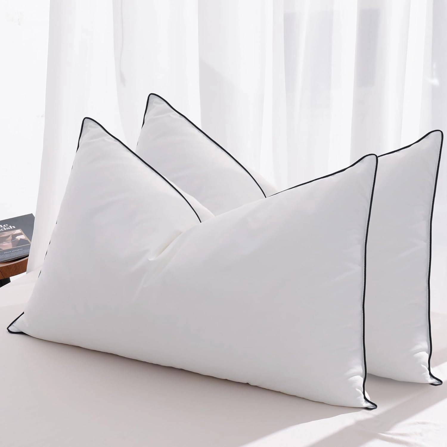 Feather Down Pillows Queen Size Set of 2, Luxury Hotel Collection Bed Pillow 2 Pack, Airyfil™ Powered Fillings & Feathers Pillow，Fluffy Plush for Side Sleepers, Medium Firm, 20x30 in.