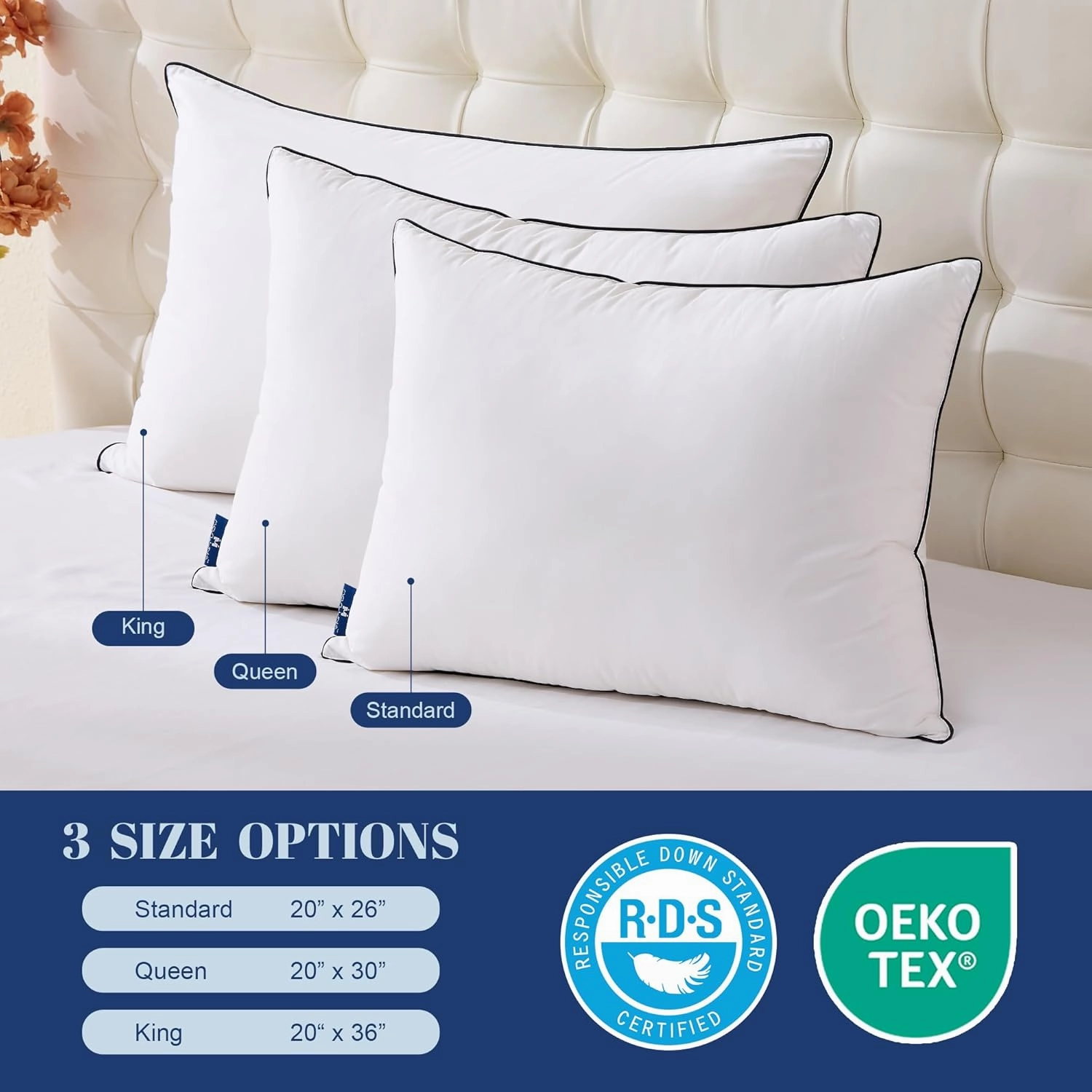 Feather Down Pillows Queen Size Set of 2, Luxury Hotel Collection Bed Pillow 2 Pack, Airyfil™ Powered Fillings & Feathers Pillow，Fluffy Plush for Side Sleepers, Medium Firm, 20x30 in.