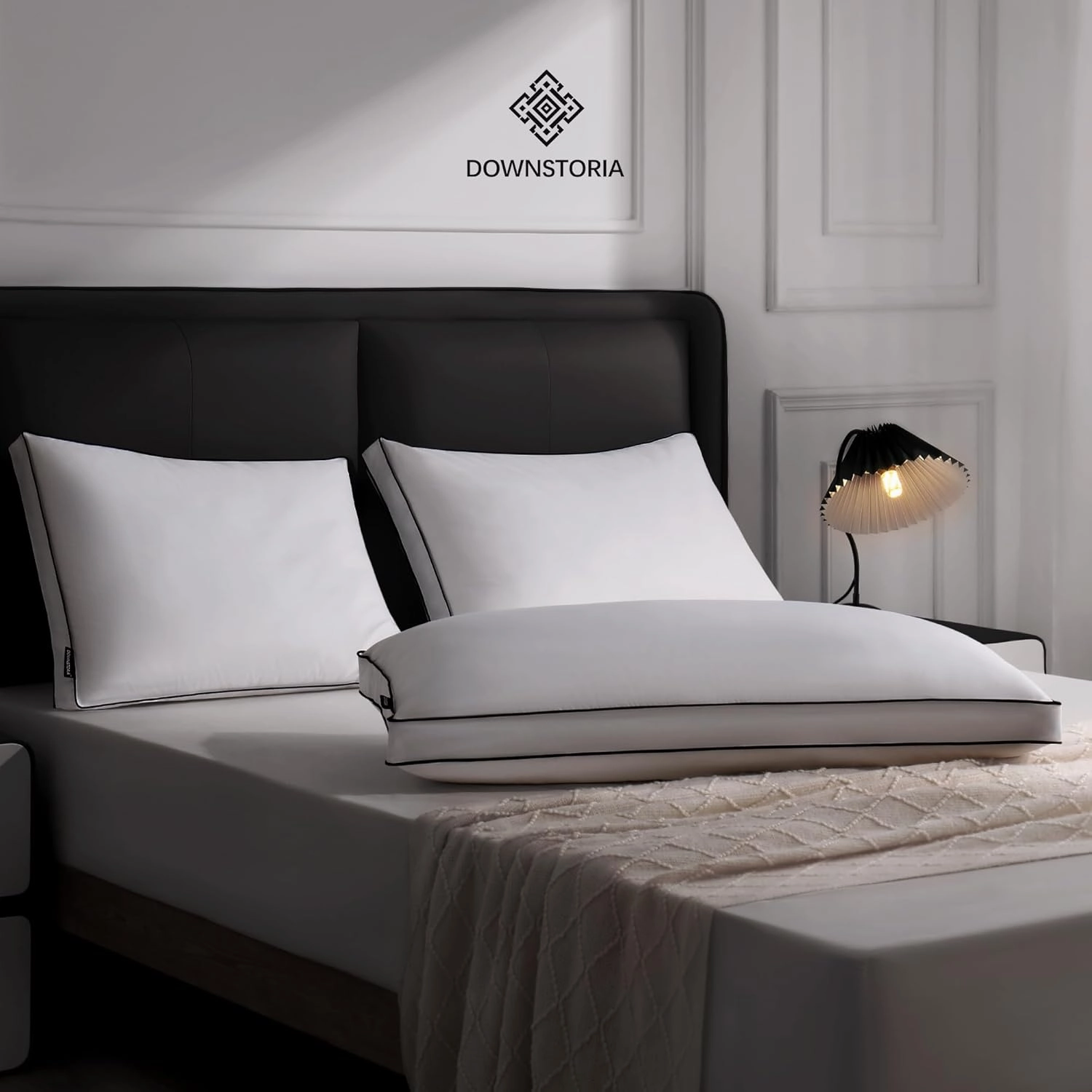Feather Down Pillows Queen Size Set of 2 with Gusset, Luxury Hotel Collection Bed Pillow 2 Pack, Down Surrounded Gusseted Pillows for Sleeping, Soft Fluffy for Side, Back Sleepers 20x30 in.