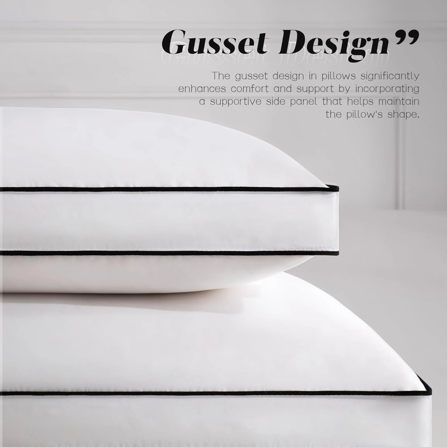 Feather Down Pillows Queen Size Set of 2 with Gusset, Luxury Hotel Collection Bed Pillow 2 Pack, Down Surrounded Gusseted Pillows for Sleeping, Soft Fluffy for Side, Back Sleepers 20x30 in.