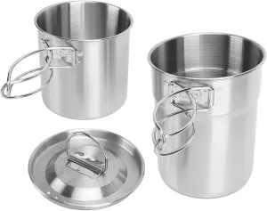 FILFEEL Lightweight Foldable Camping Cookware Set, Made from 304 Stainless Steel, Includes Pots & Cups, Suitable for Hiking, Traveling, or Camping, with Stable Handle Design, Easy to