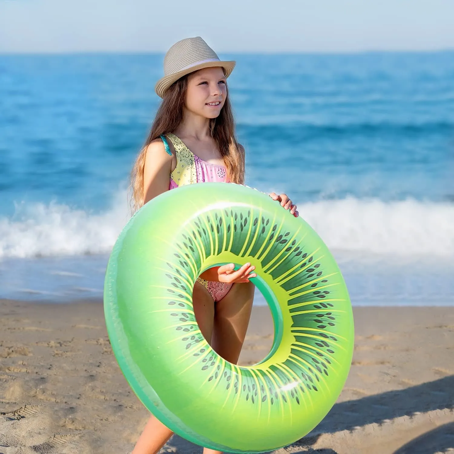 FindUWill Pool Floats Set, Pool Swim Tubes Rings, Inflatable Pool Floaties Beach Swimming Toys with Beach Ball for Kids and Adults Raft Floaties