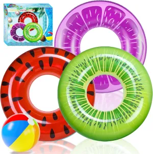 FindUWill Pool Floats Set, Pool Swim Tubes Rings, Inflatable Pool Floaties Beach Swimming Toys with Beach Ball for Kids and Adults Raft Floaties