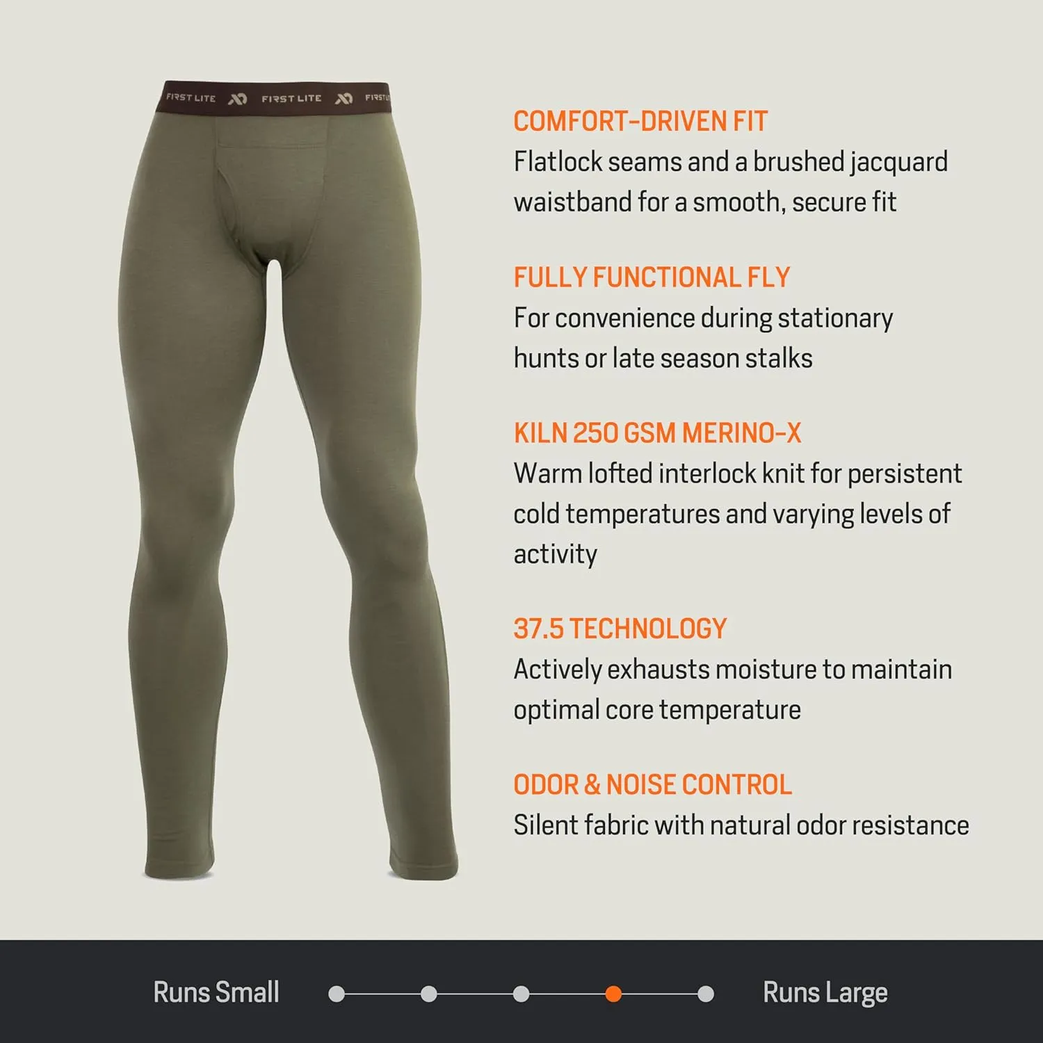 First Lite Men's Kiln Long John - Midweight Merino Wool Hunting Base Layer