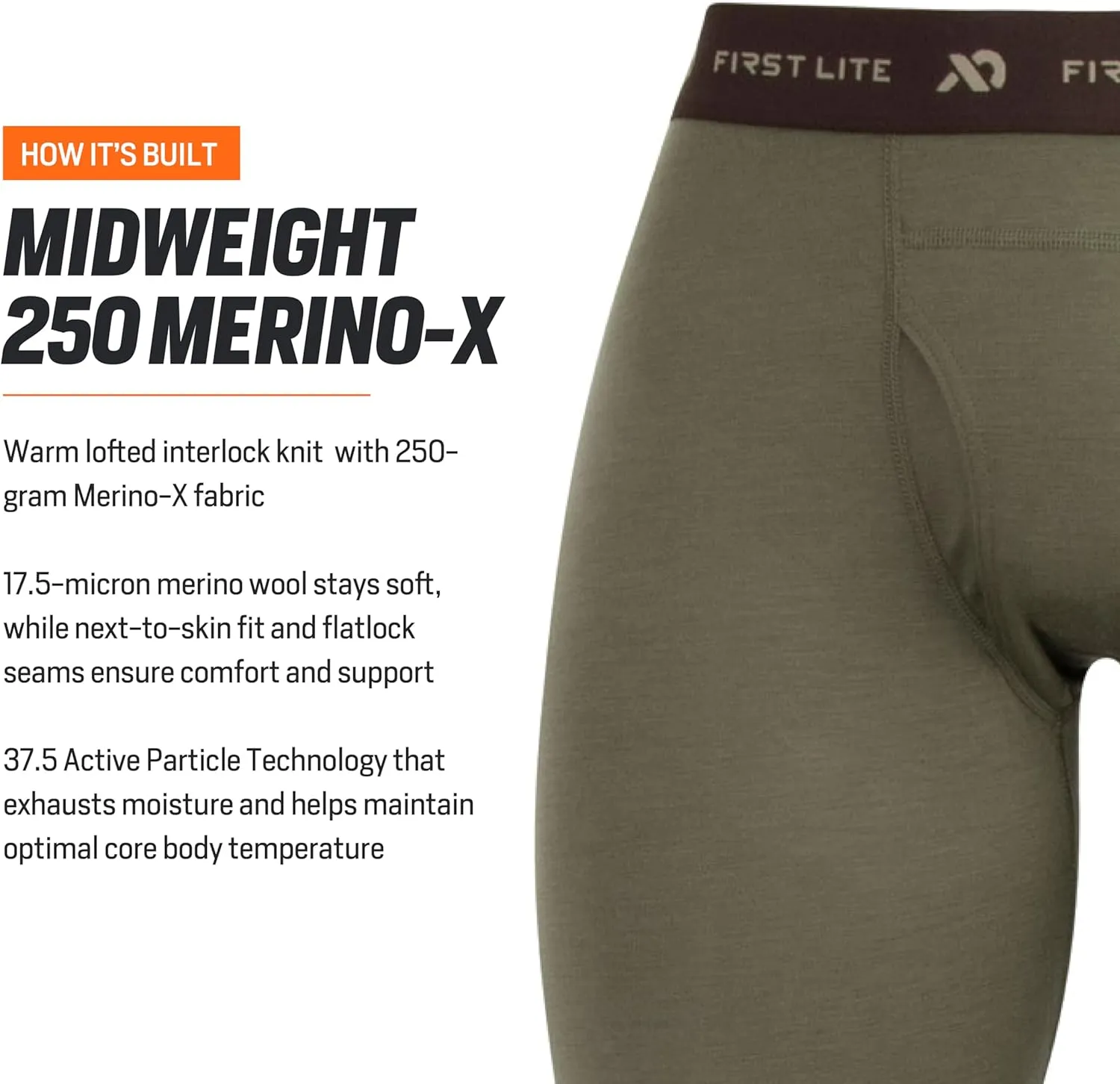 First Lite Men's Kiln Long John - Midweight Merino Wool Hunting Base Layer